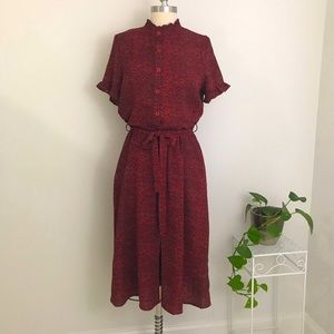 Classy Short Sleeve A Line Burgandy Red MIDI Dress
